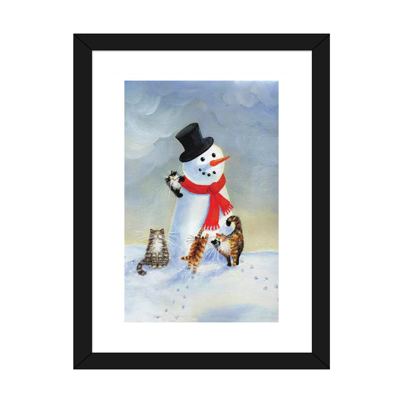 « Snow Cats » par Kim Haskins, reproduction d’art, Papier encadré noir, Blanc, H 32 po x l 24 po x P 1 po