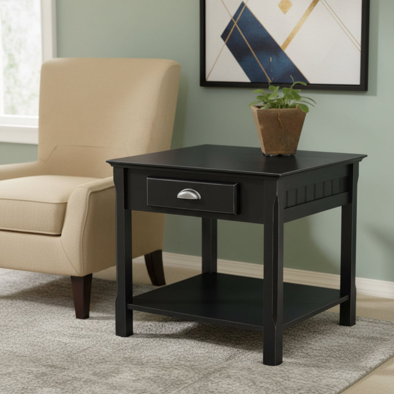 Table d'appoint en bois noir avec tiroirs