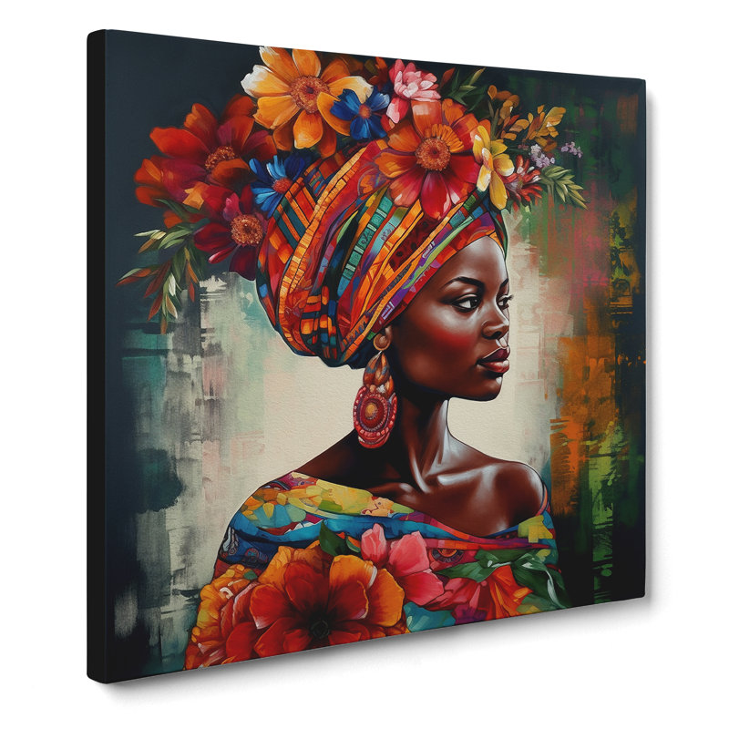 African Woman Floral No.6 - No Frame Print, 50cm H x 50cm W x 3cm D