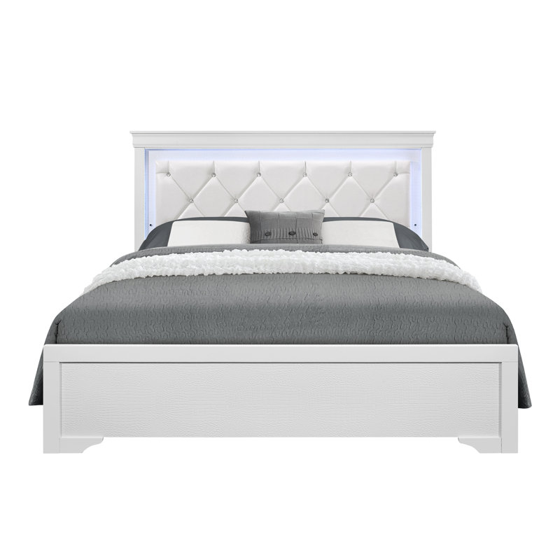 LIT À RANGEMENT AVEC DEL, Blanc, Queen