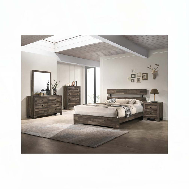 Low-profile Platform Bed, Rustic Brown, Queen