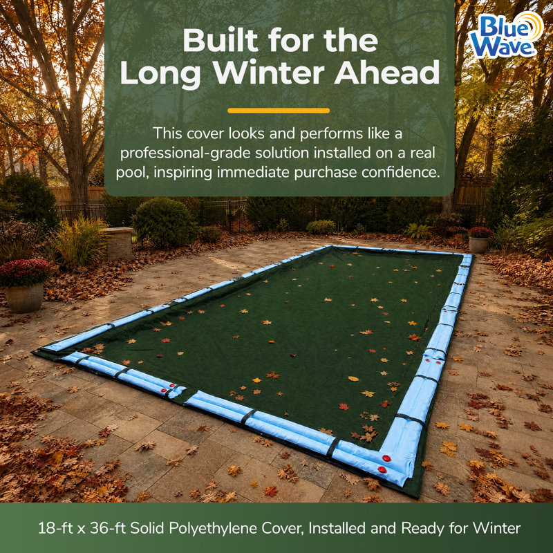 Blue Wave Arctic Armor 18-ft x 36-ft Rectangular In Ground Pool Winter Cover, Heavy Duty Solid Pool Tarp, 10x12 Scrim Polyethylene, 5-ft Overlap, Grommets, Cable and Winch