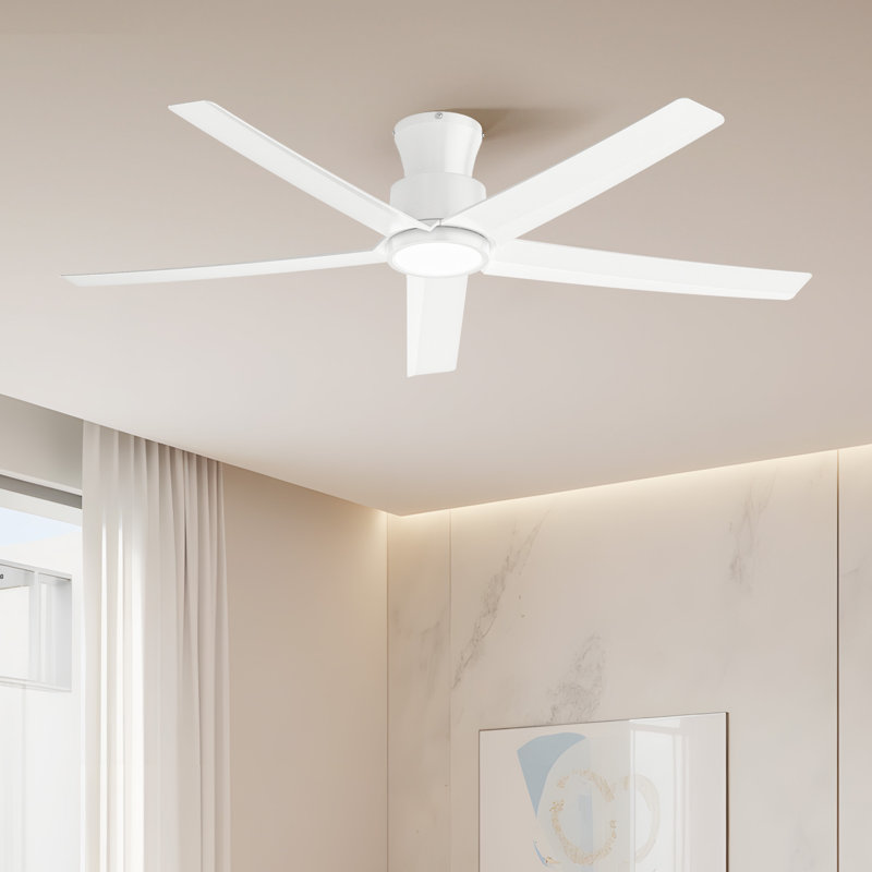 2pcs 52-inch Elvert Flush Mount Ceiling Fan With Led Lights, White, White