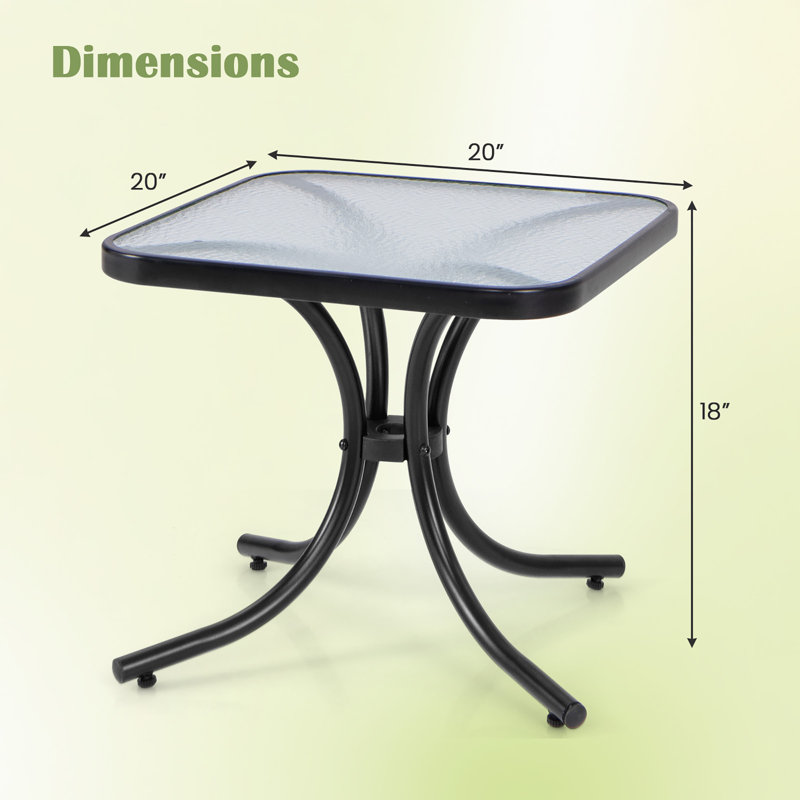 Square Glass Outdoor Side Table , 20 " W 20 " D