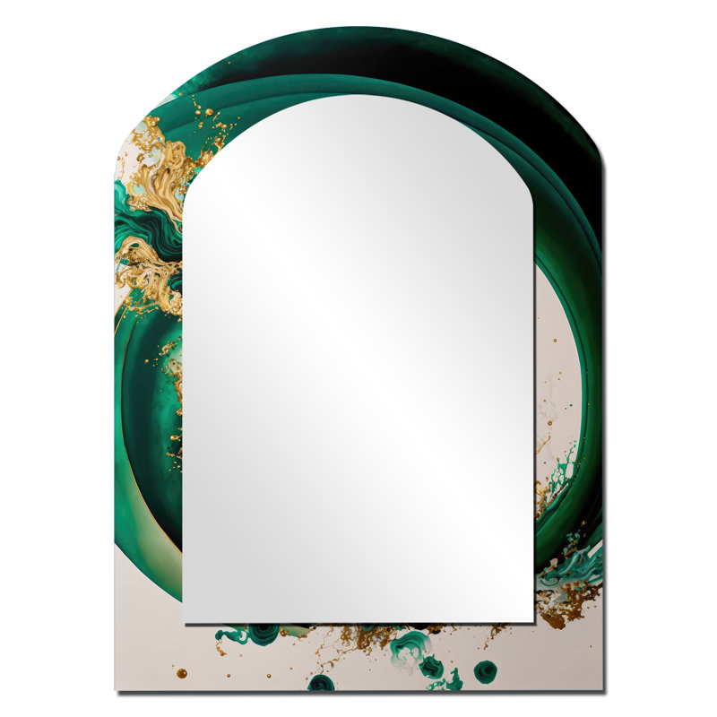 Miroir mural vert émeraude abstrait II, 34 po x 25 po