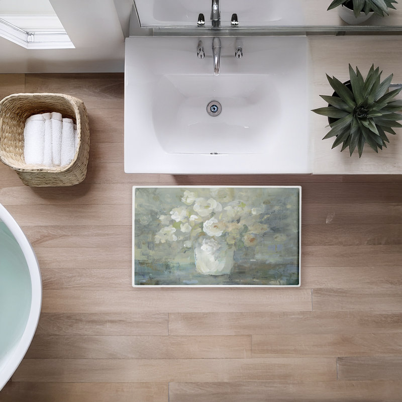  Obscure Floral Memory Absorbent Non Slip Bath Mat Recycled Cushioned, 18"x30", Grey, Abstract