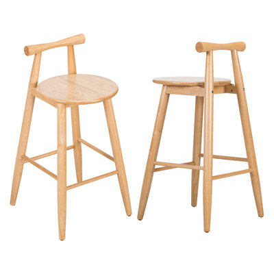 Tabouret de bar d'intérieur en bois d'hévéa Grove, finition naturelle, ensemble de 2