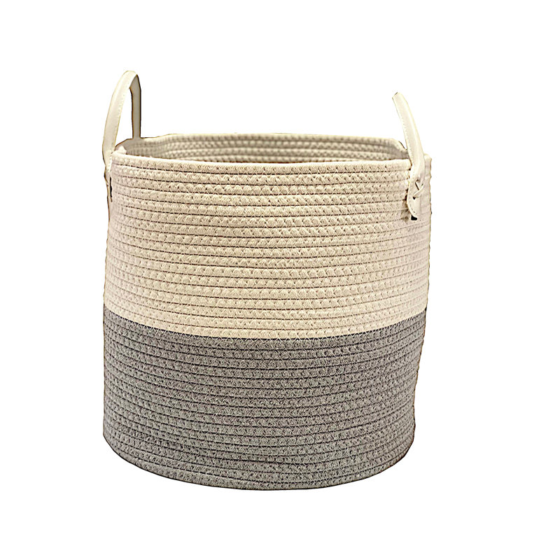 Canvas Laundry Basket with Handles, Large (H 42 cm x W 38 cm x D 38 cm), Beige/Grey