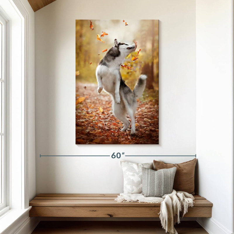 Brampt Autumn Husky Playing, 48" H x 32" W