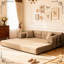 Lit convertible multifonctionnel 4 en 1, plancher à 3 places Bouch ocre, boucle Boucl, mousse haute résilience 30D, sans canapé d'assemblage pour le salon et la chambre à coucher, requis