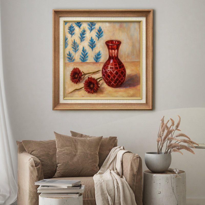 «Red Glass Vase and Floral Still Life Wall Decor», reproduction d'art sur toile encadrée, H 26 po x l 26 po x P 1,5 po