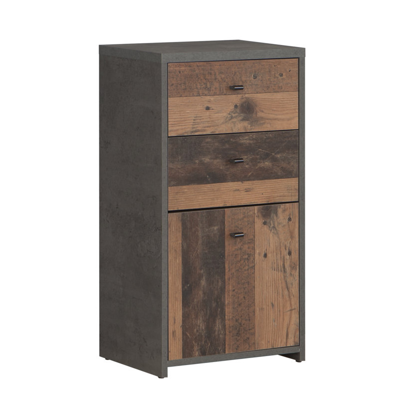 Commode combinée 2 tiroirs l 15,87 po Cay, Apparence de béton / vieux bois rétro