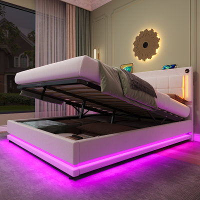 Upholstered Double Storage Bed Beige