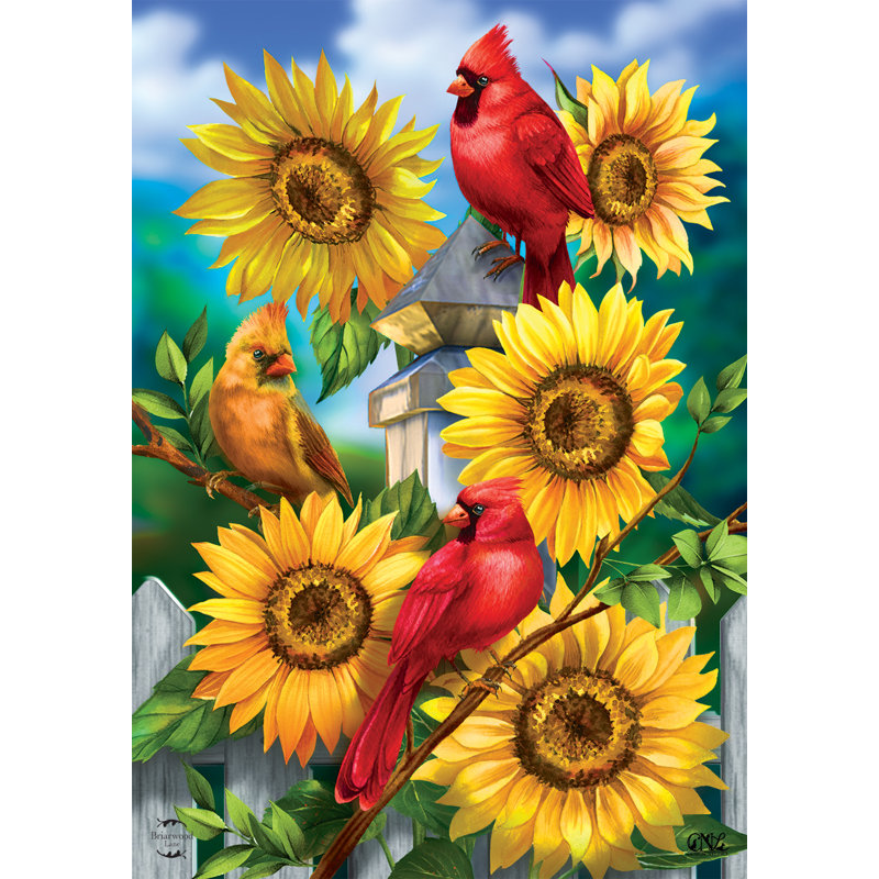 Drapeau de jardin cardinaux et tournesols