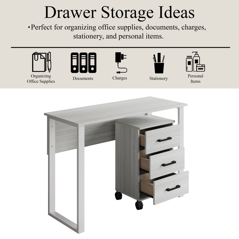 Modern Workspace Desk with 3-Drawer Mobile Pedestal – Light Oak, Light Oak