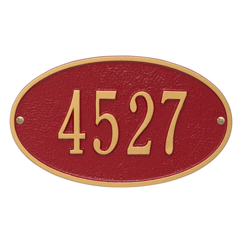Plaque d'adresse murale ovale 1 ligne, Rouge / Or, Oui