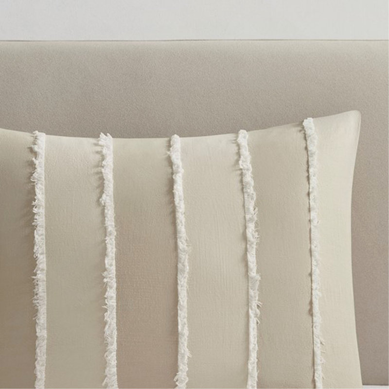 Ensemble de housse de couette en coton 3 pièces, Beige Striped, Queen Duvet Cover + 2 Pillow Shams