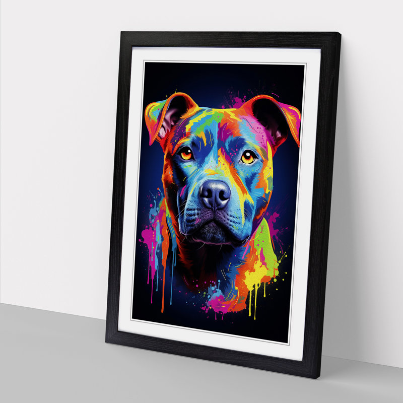Staffordshire Bull Terrier Colour Field - Single Picture Frame Print on Wood, 34cm H x 25cm W x 2cm D, Black 