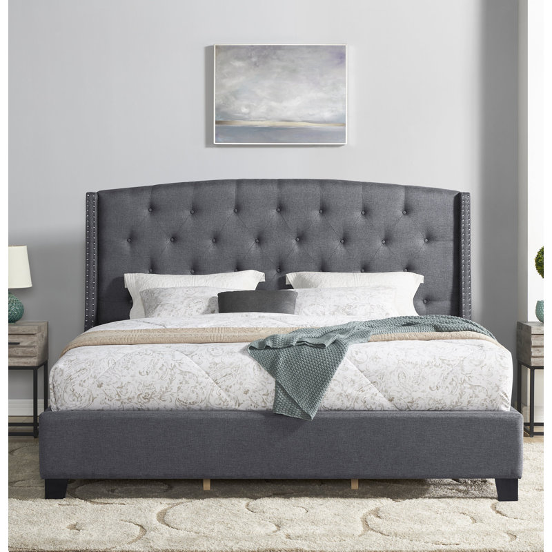 Dorthy Bed, King, Gray Polyester Blend