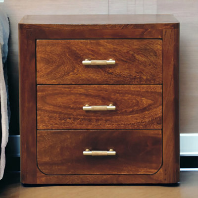 Chestnut Nightstand, with 3-Drawers, Dark Brown