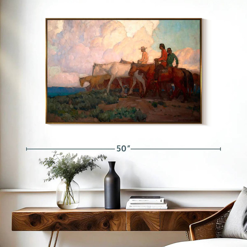 Range Riders de Navajo, Cadre flottant doré, 40 po x 27 po