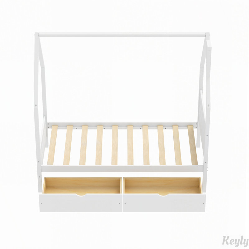Lit en forme de maison avec tiroirs de rangement et tête de lit, Twin, White