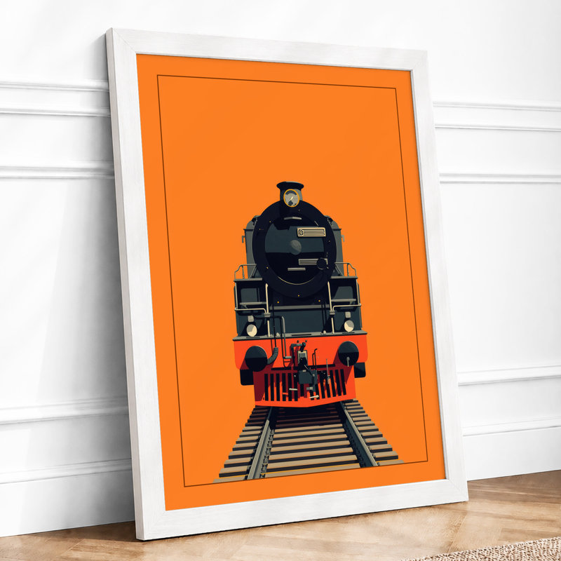 Iron Engine at Dawn Retro - Framed Print, A2 - 59.4 x 42.0 cm, White