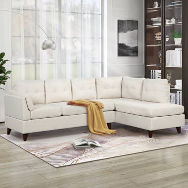 Comfy Sofa Couch with Wood Base and Legs George Oliver Fabric: White Boucle