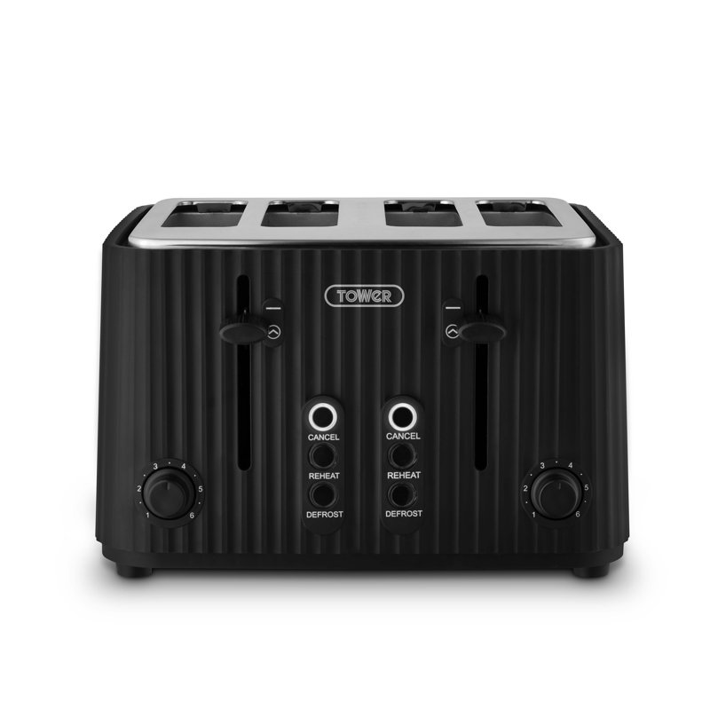 Tower ECOFORM 900W 4 Slice Toaster, Made from Recycled Plastic, 6 Browning Levels, Independent Dial Controls, Defrost/Reheat/Cancel Functions