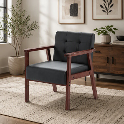 Chaise en cuir massif avec cadre en bois massif, fauteuil d'appoint simple Leisure Leisure, noir