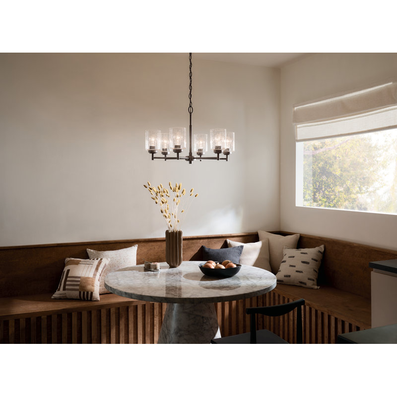 Bronze 6-Light Chandelier with Clear Seeded Glass Shades