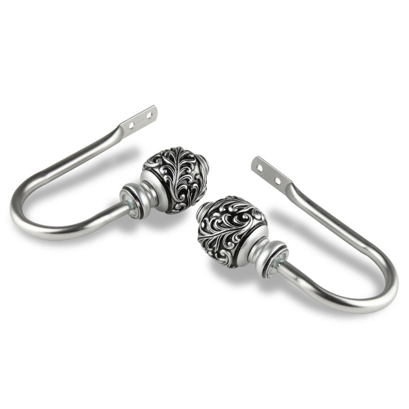 Ediline Steel Rod/Resin Finials Curtain Holdback, Satin Nickel