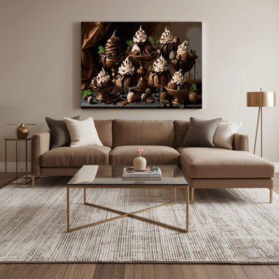 Desserts, chocolat, crème glacée, art mural sur toile brune