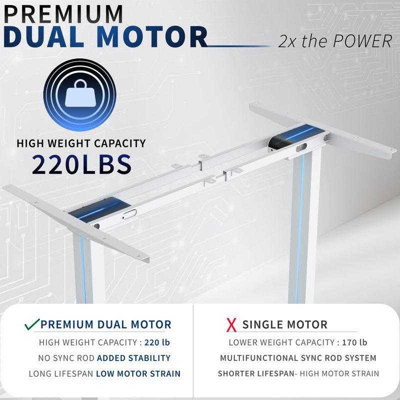 VIVO Electric Dual Motor Standing Desk Frame, E-200 Series, White