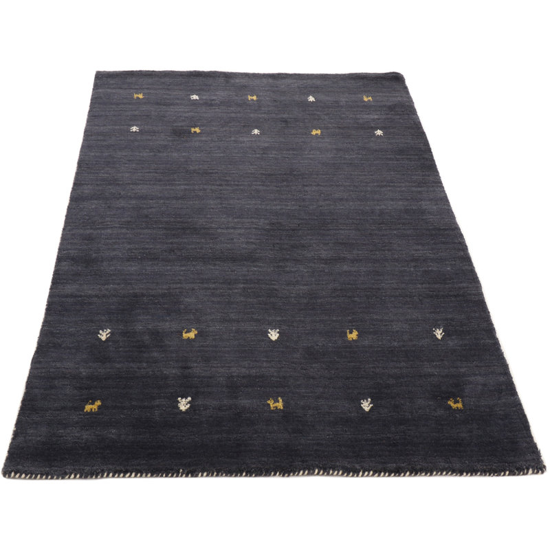 Handwoven Wool Gabbeh Uni Black Rug, Rectangle 120 x 170cm