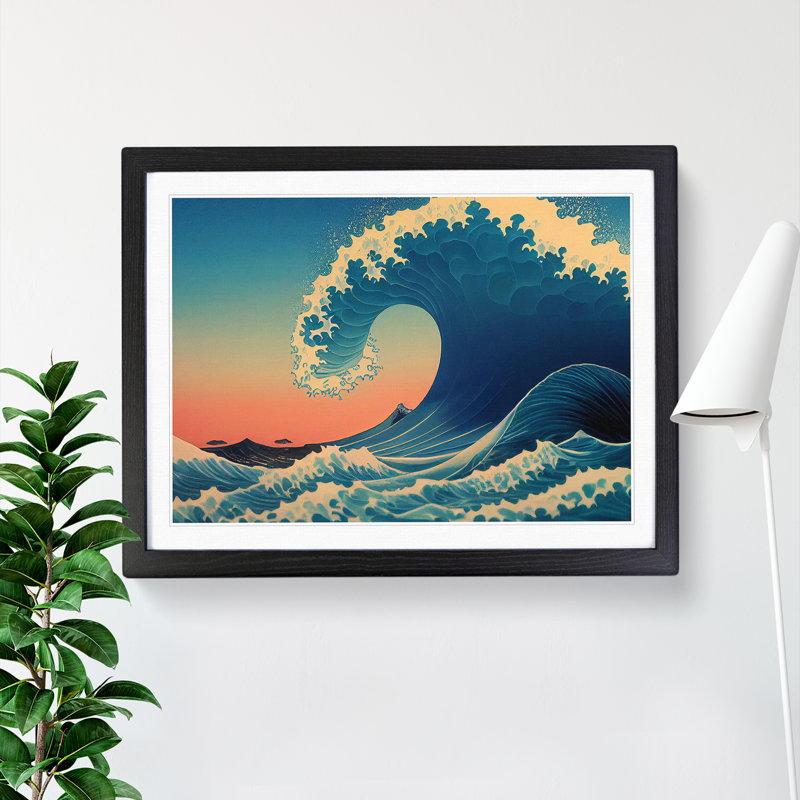 XH1022-2407X Crashing Japanese Wave Vol.1 - Single Picture Frame Print, Black, 46cm H x 64cm W x 2cm D