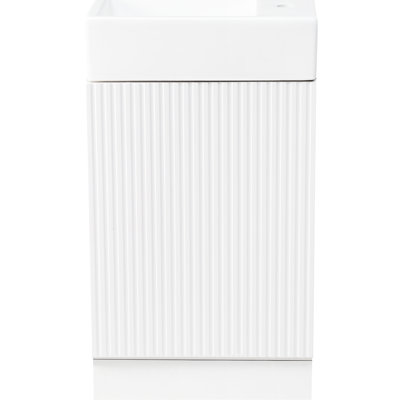 Meuble-lavabo 18,6 po avec lavabo, armoire de construction, tablette en céramique et porte-papier hygiénique, lavabo à fixation réglable gauche / droite, porte d'armoire, option d'installation à gauche ou à droite et deux