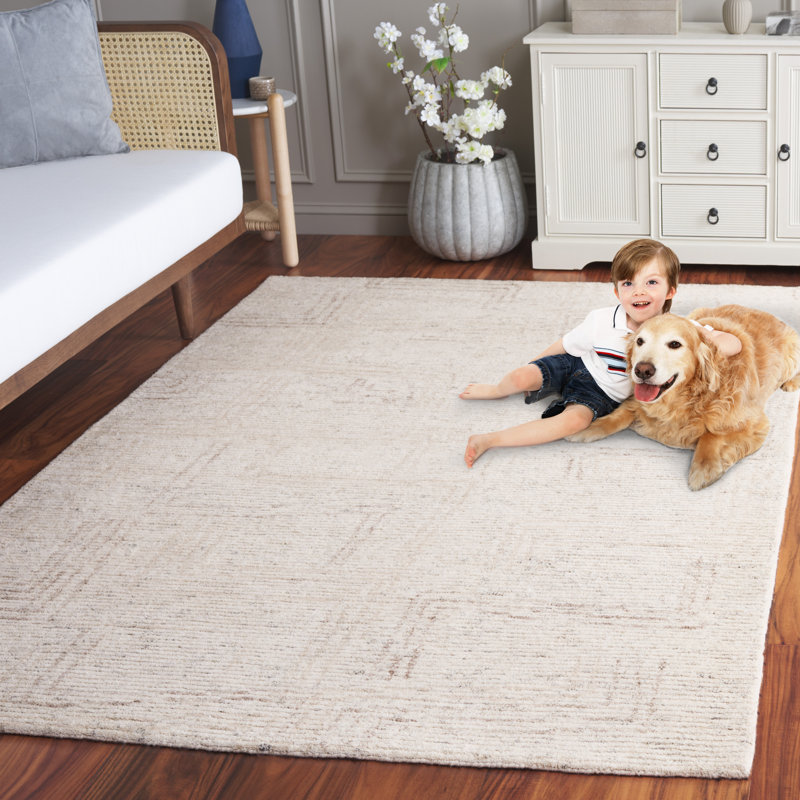 Karlette Ebony Hand Tufted Wool/Cotton Abstract Rug in Ivory/Beige, Rectangle 6' x 9'