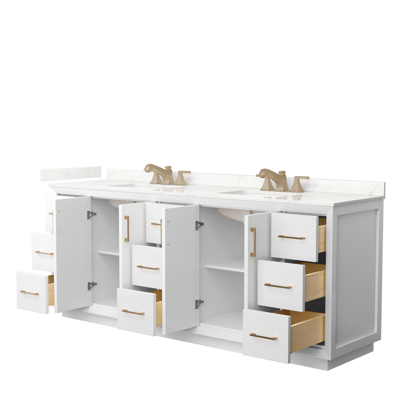 Strada 84'' W Double Vanity, Giotto Quartz, White, Giotto Quartz