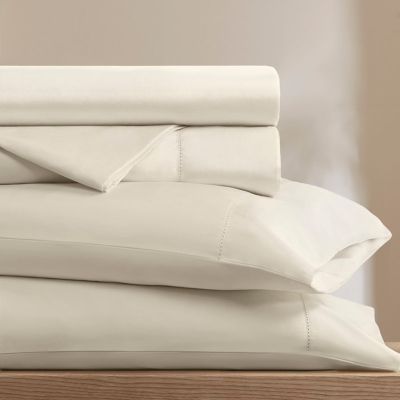 Ensemble de draps en coton 4 pièces, Blanc cassé / blanc, Très grand lit