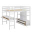 Lit mezzanine double avec bureau intégré, deux tiroirs, rangement spacieux et tiroirs supplémentaires