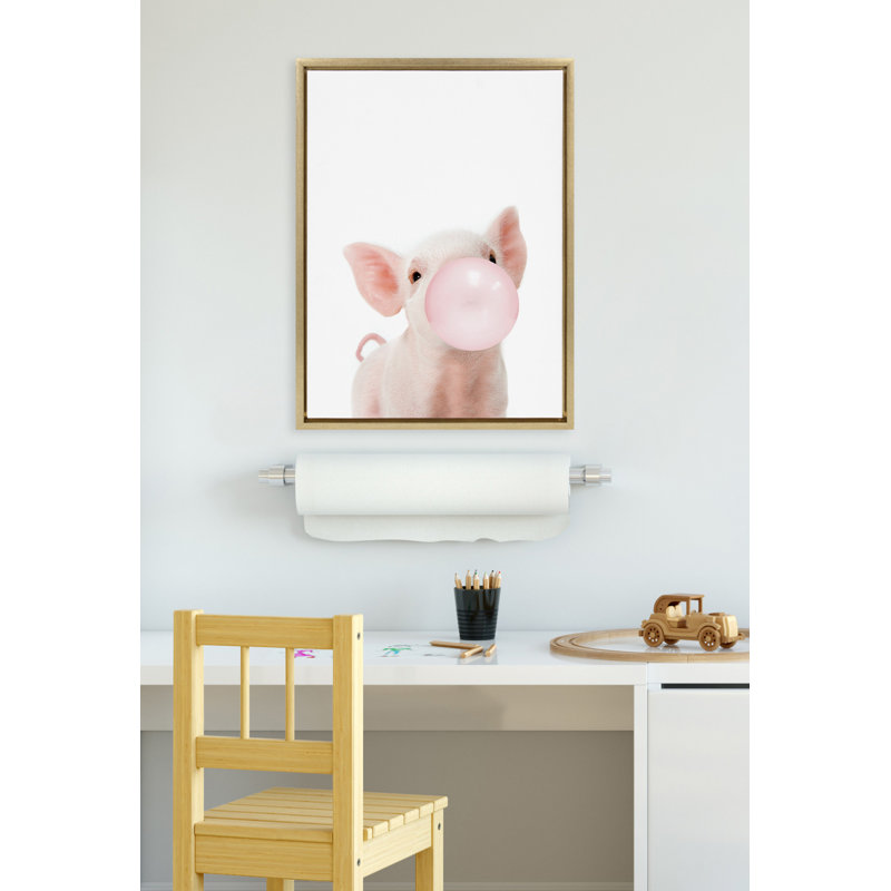 «Bubble Gum Piglet» par Amy Peterson, reproduction d'art sur toile encadrée, Doré