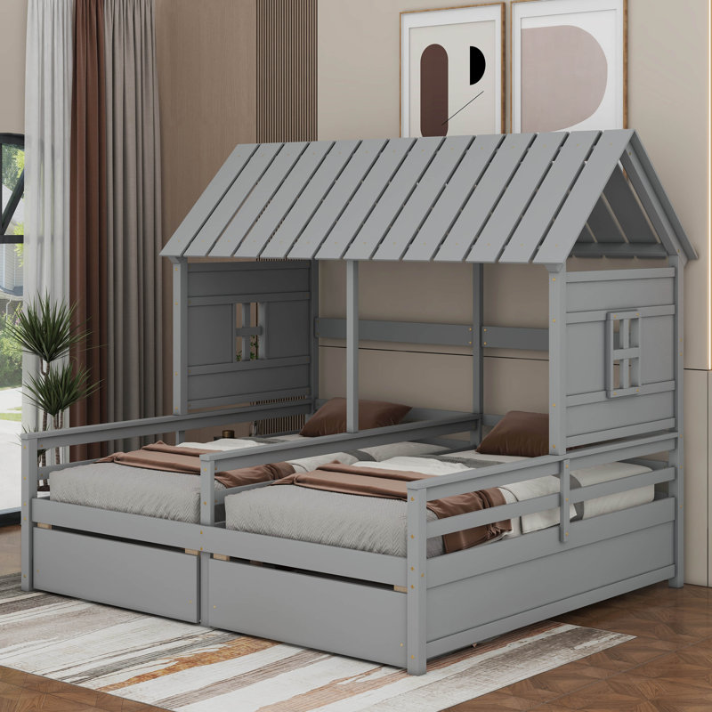 Lits plateforme simple avec deux tiroirs, Gris