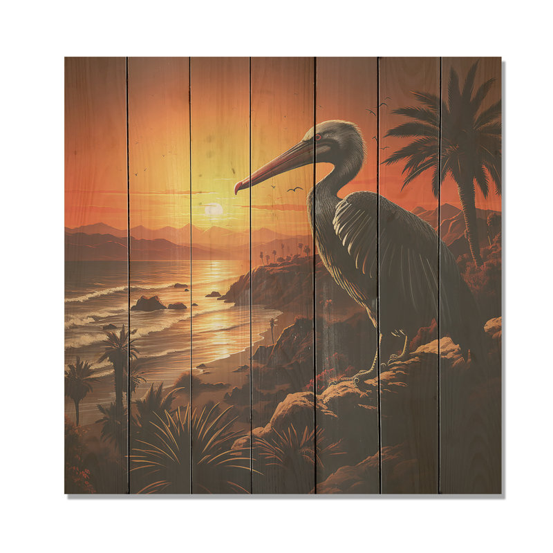 Coucher de soleil coucher de soleil Pelican Harmony II - Pélican sur bois, H 36 po x l 36 po