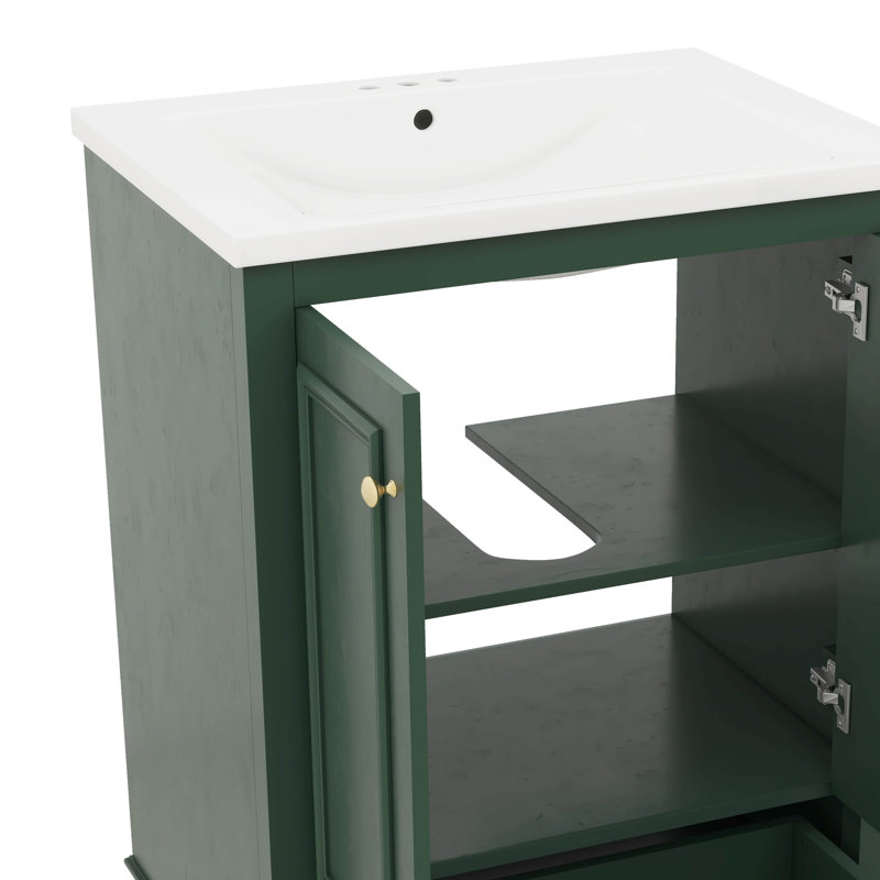 Ensemble de meuble-lavabo autoportant contemporain 24 po avec lavabo en céramique 24 po, Vert