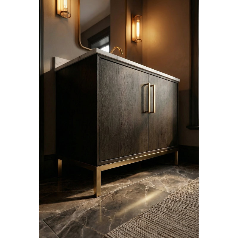 Rift White Oak Single Bath Vanity, 24", Classic Black, Polished Chrome