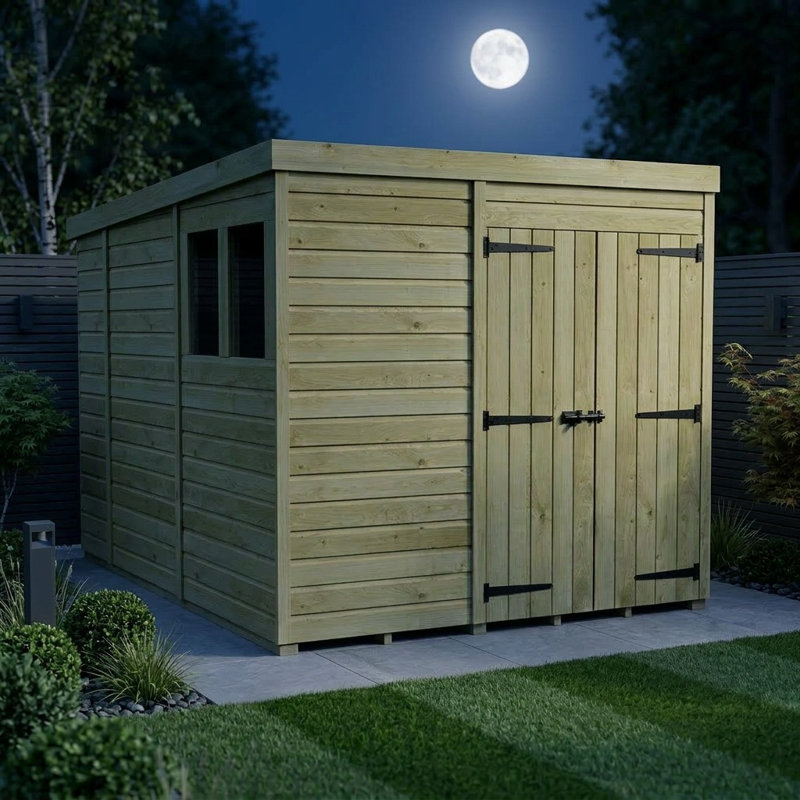 Total Sheds 7ft x 10ft Pent Garden Shed - Double Door - With Windows - Pressure Treated Timber - UK Manufactured