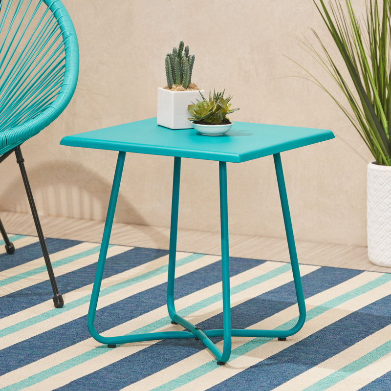 Teal Steel 18" Modern Outdoor Side Table