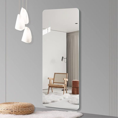 Miroir de coin rond 65 x 24 pouces, verre antidéflagrant argenté de haute qualité de 5 mm pour le salon et la chambre à coucher