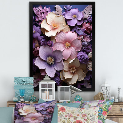 Papier mâché, fleurs d'hibiscus aux teintes améthyste, impression sur toile